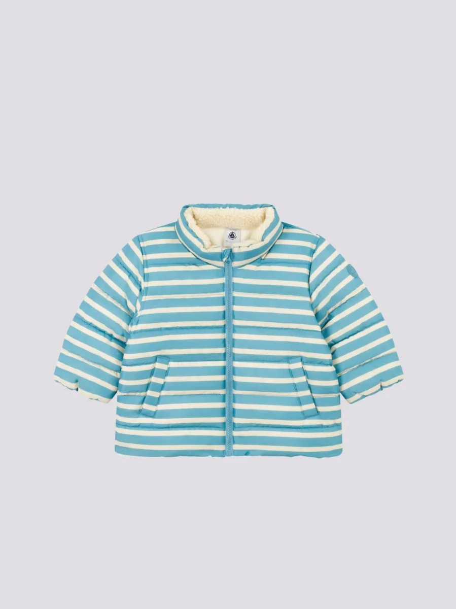 PIUMINO A RIGHE CON CAPPUCCIO RIPIEGABILE