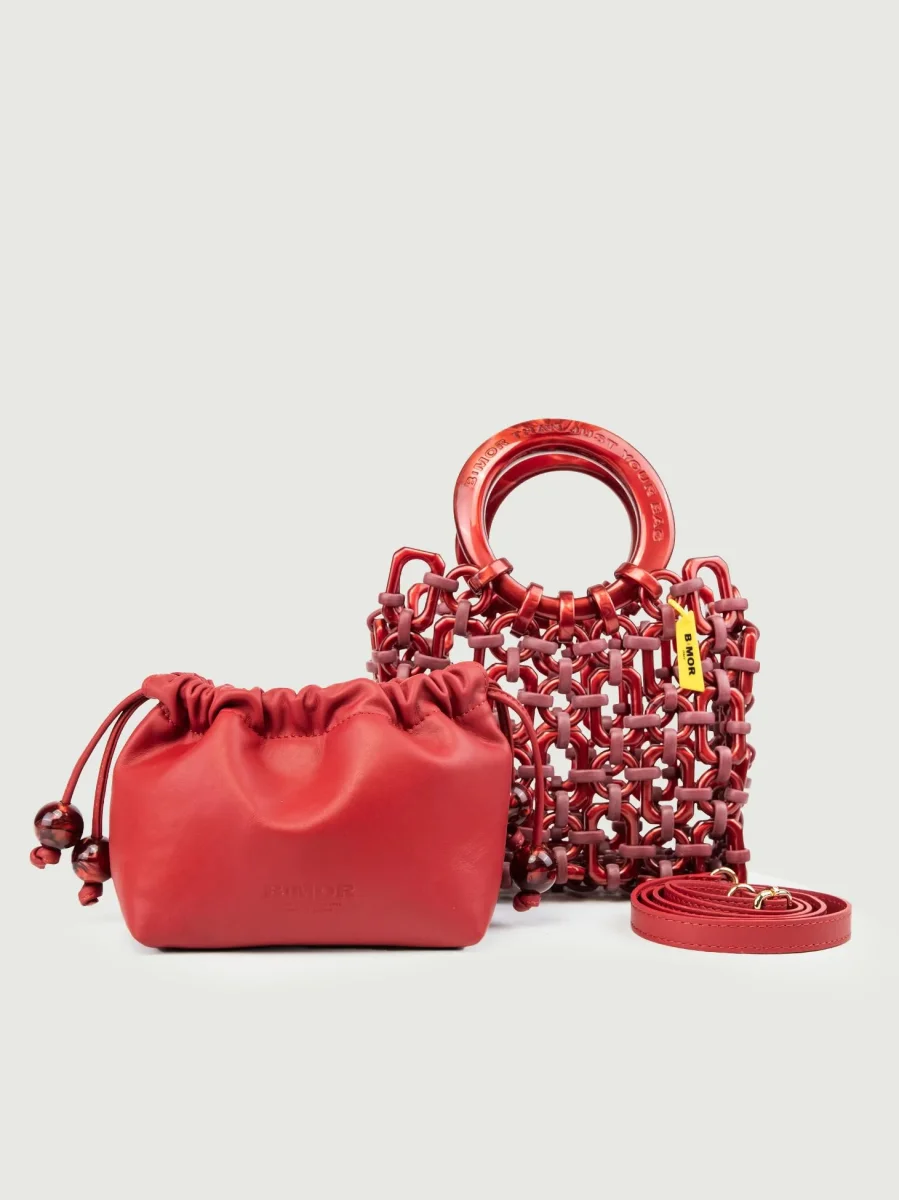 POCHETTE BON BON IN PELLE BORDEAUX - immagine 3