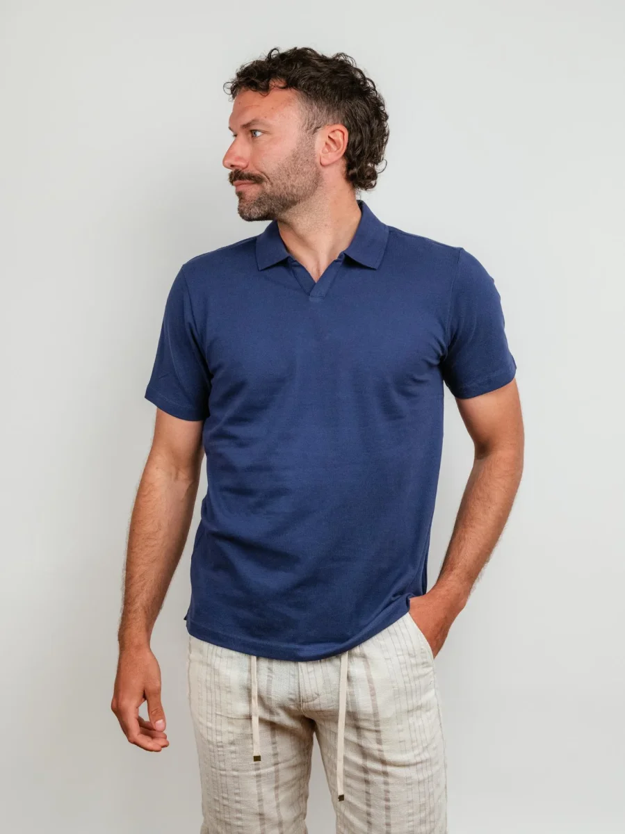POLO DERBY IN COTONE PIQUET BLU COBALTO