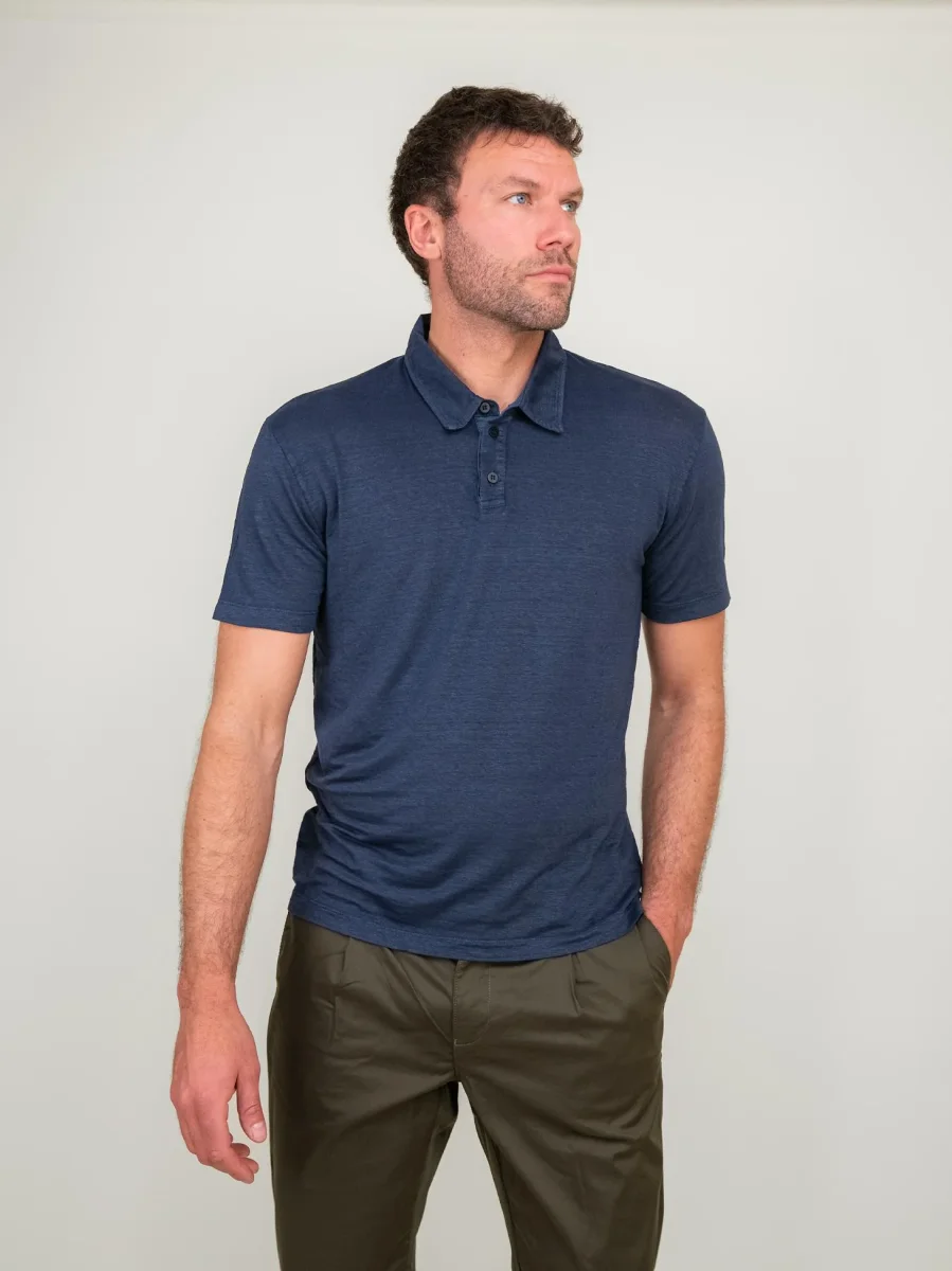 POLO IN LINO COLOR BLU