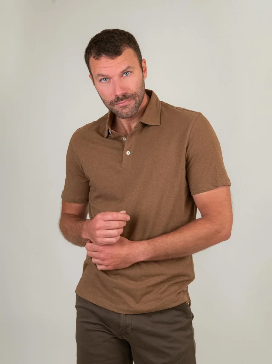 POLO TABACCO IN LINO E COTONE