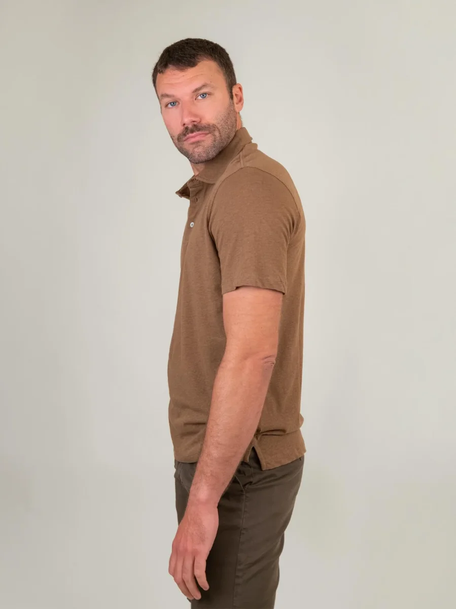 POLO TABACCO IN LINO E COTONE - immagine 3