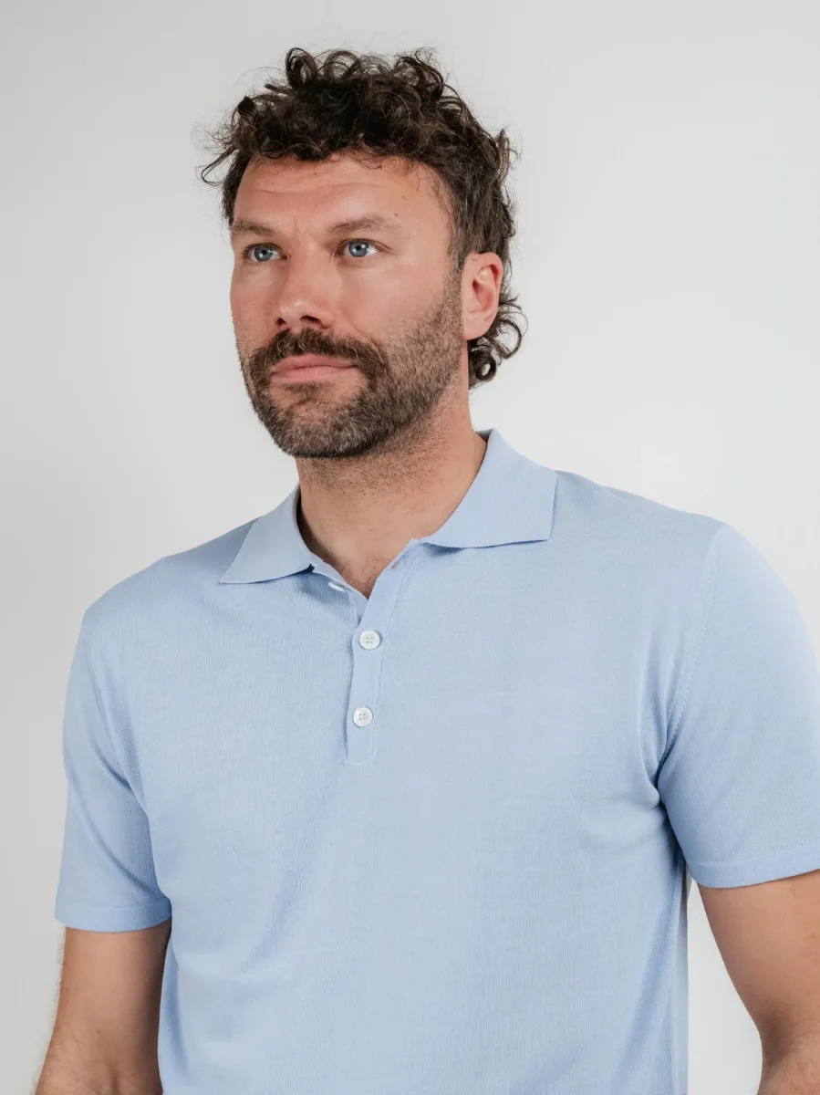POLO  in maglina di cotone azzurra - immagine 5