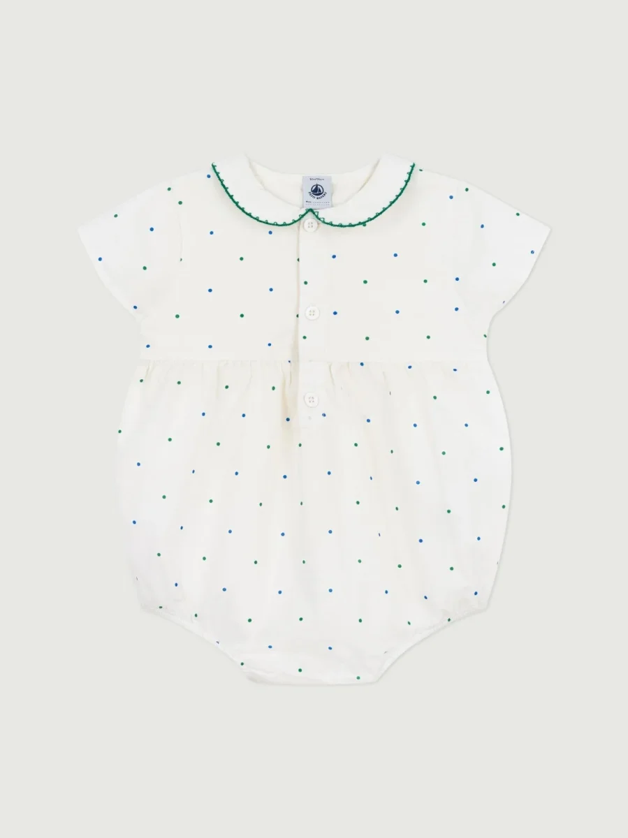Pagliaccetto a maniche corte neonato in cotone con stampa a pois