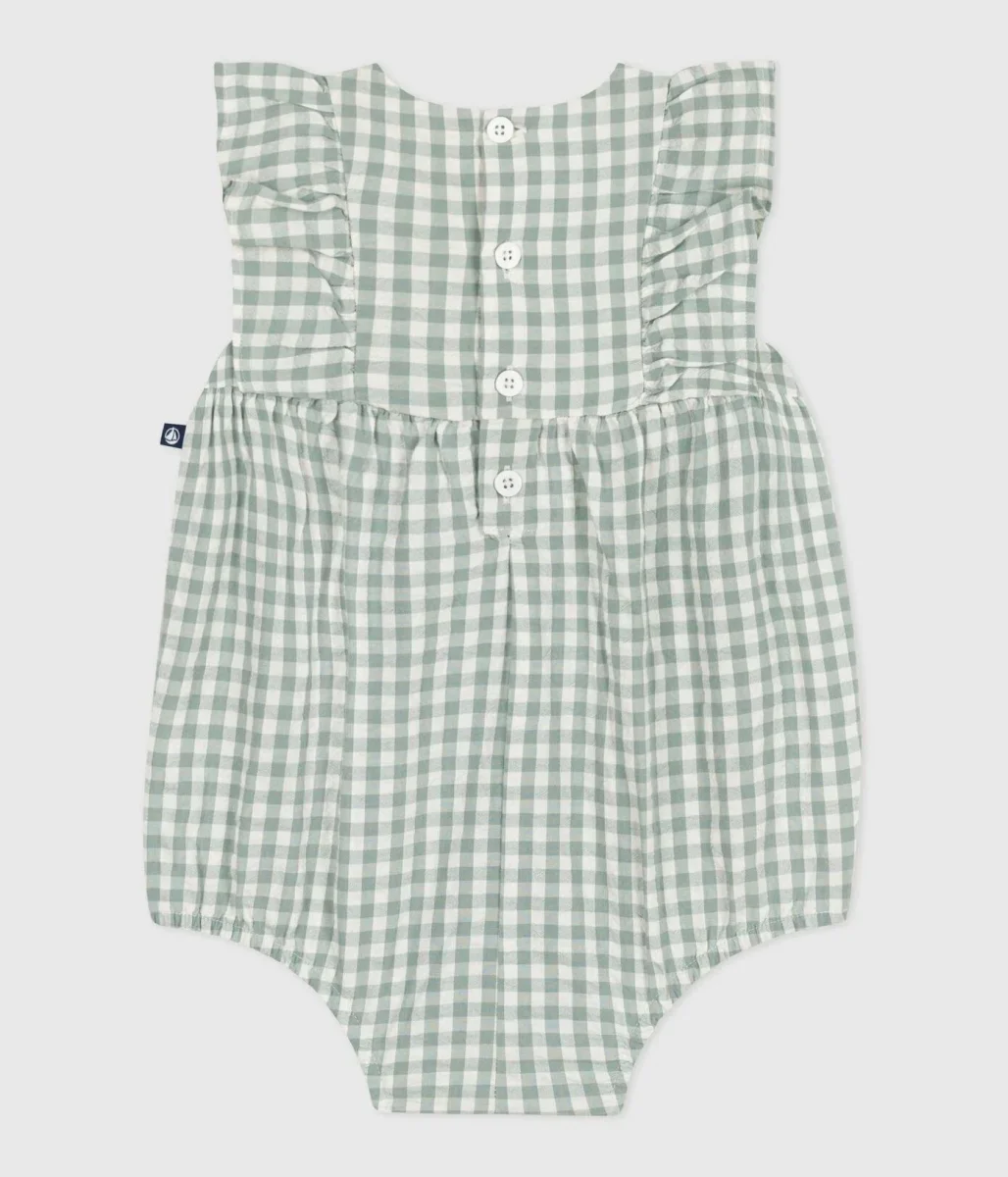 Pagliaccetto bebè senza maniche con stampa a quadretti e scollo ricamato - immagine 3