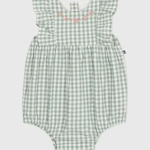 Pagliaccetto bebè senza maniche con stampa a quadretti e scollo ricamato