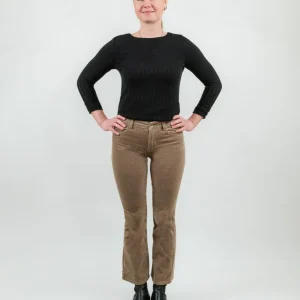 Pantalone cinque tasche a trombetta in velluto beige