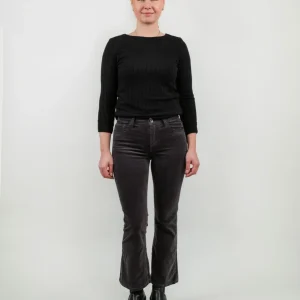 Pantalone cinque tasche a trombetta in velluto piombo