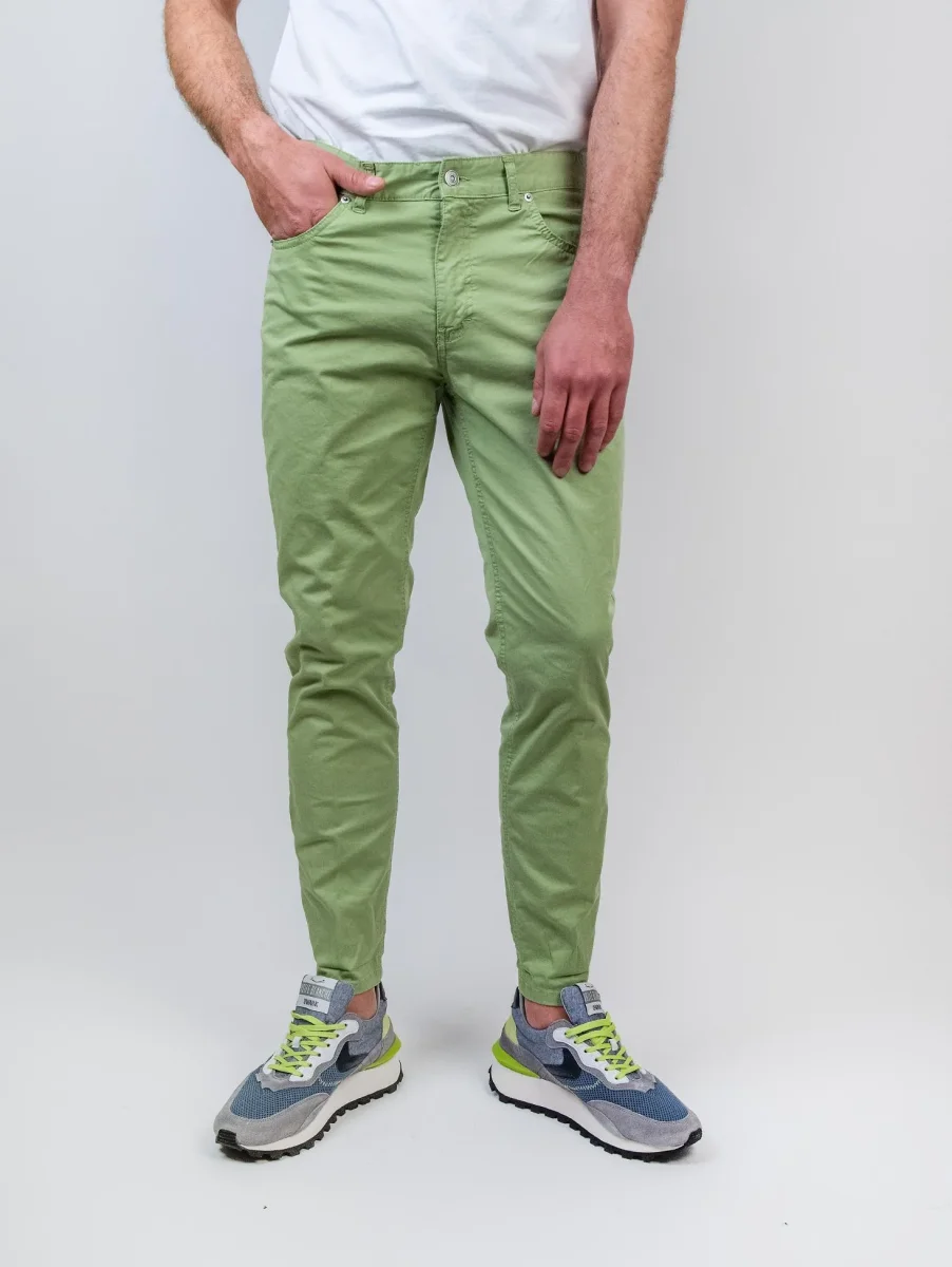Pantalone cinque tasche in cotone verde pistacchio