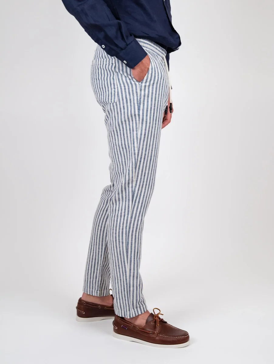 Pantalone misto lino a righe con coulisse - immagine 3