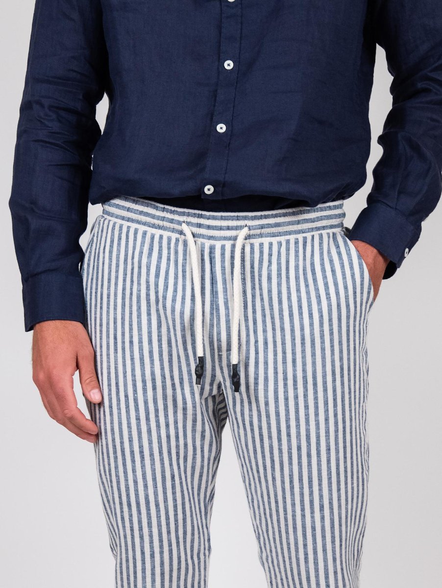 Pantalone misto lino a righe con coulisse - immagine 5