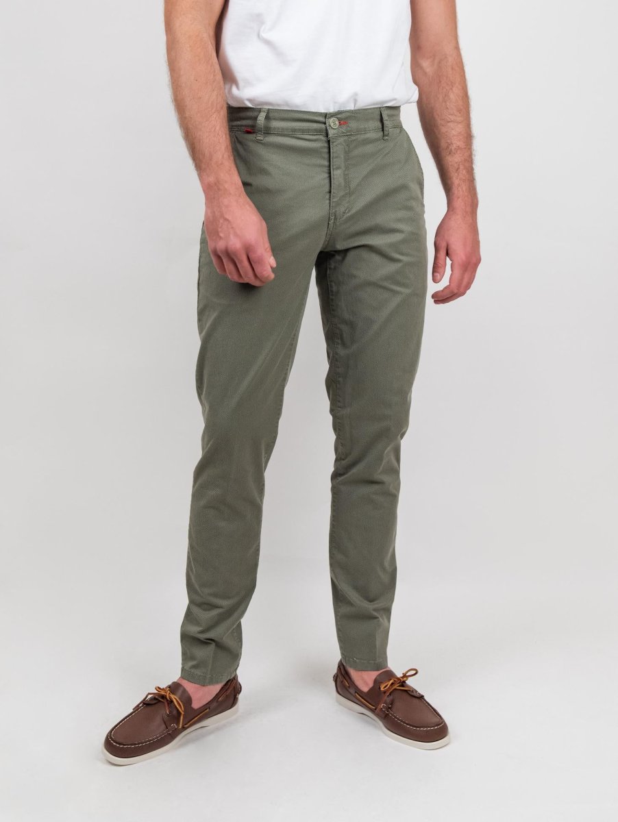 Pantalone tasca a filo in cotone puntinato verde salvia