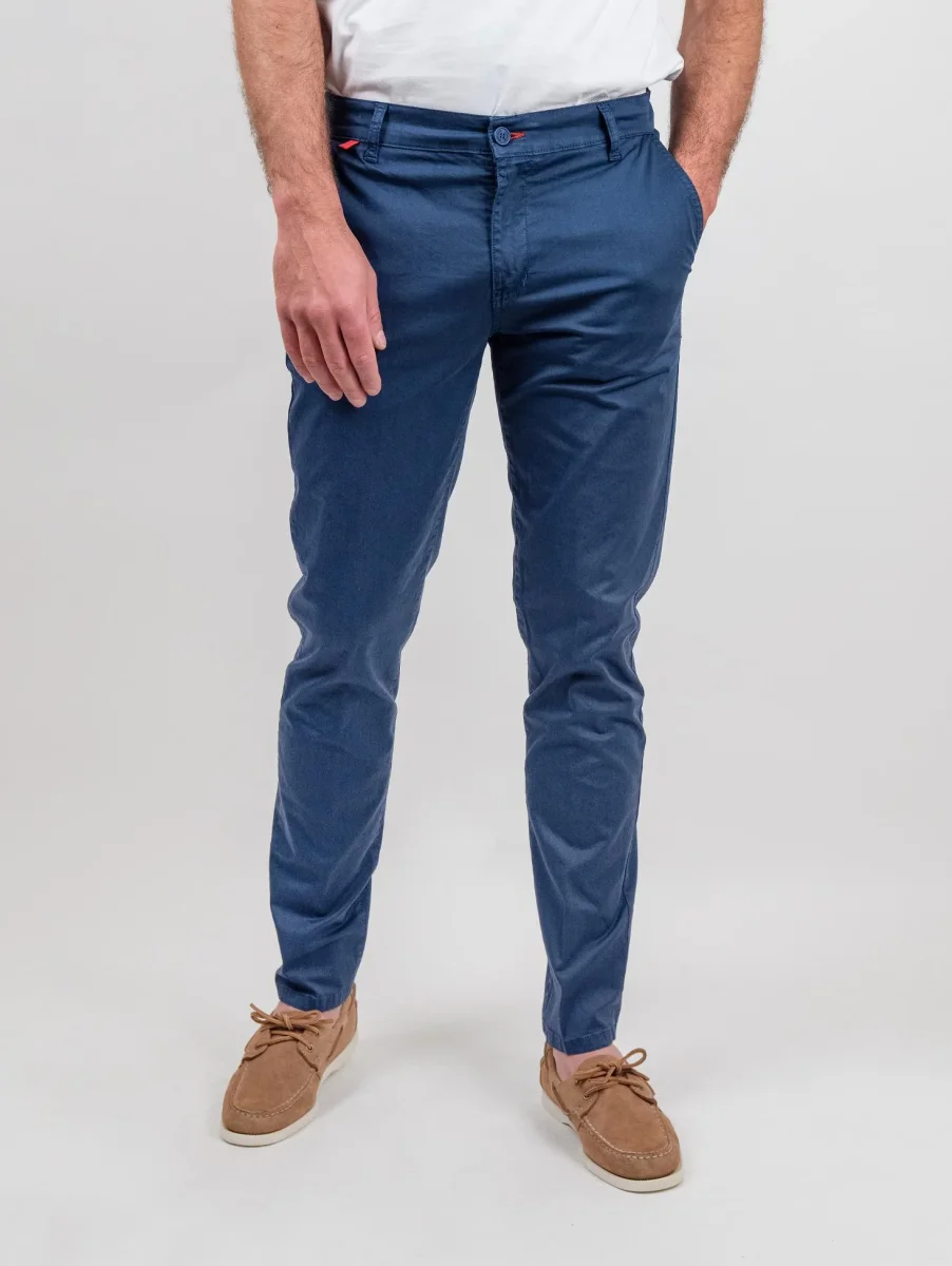 Pantalone tasca a filo in cotone spigato blu