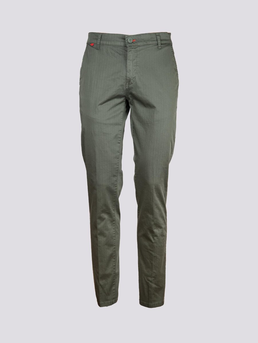 Pantalone tasca a filo in cotone spigato verde militare - immagine 5
