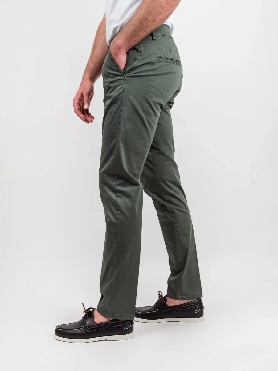 Pantalone tasca a filo in cotone spigato verde militare - immagine 3