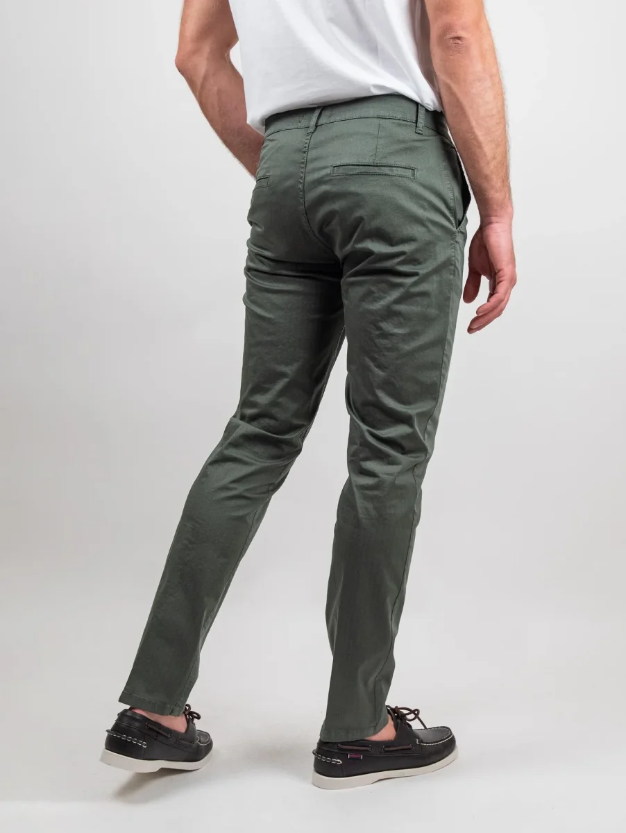 Pantalone tasca a filo in cotone spigato verde militare - immagine 4