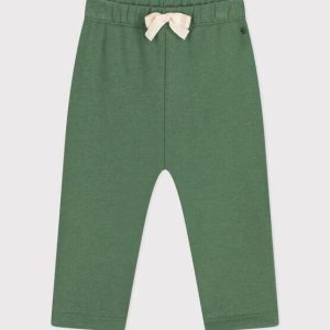 Pantaloni verde in tessuto felpato