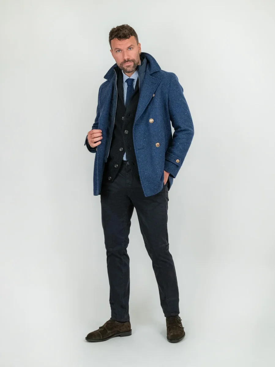 Peacoat in lana vergine blu melange - immagine 8