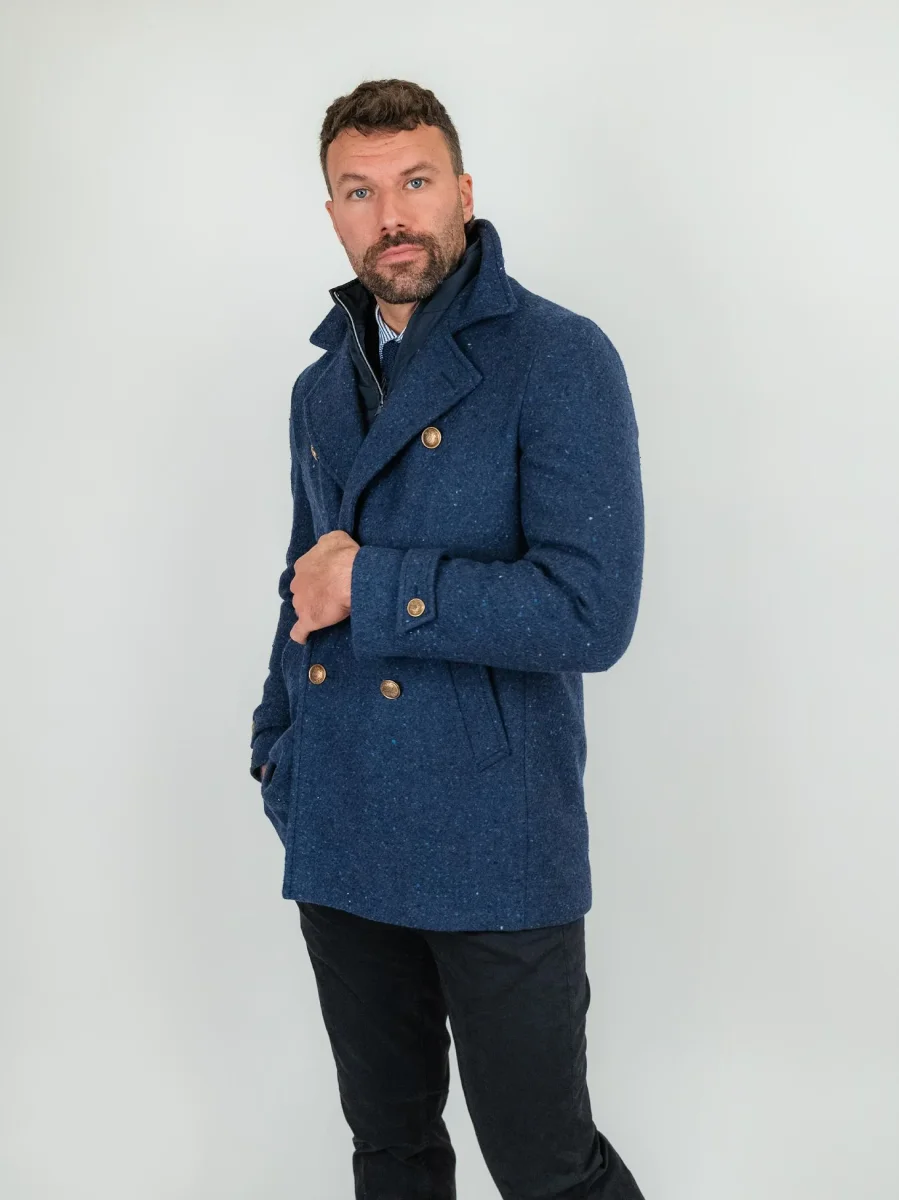 Peacoat in lana vergine blu melange - immagine 4