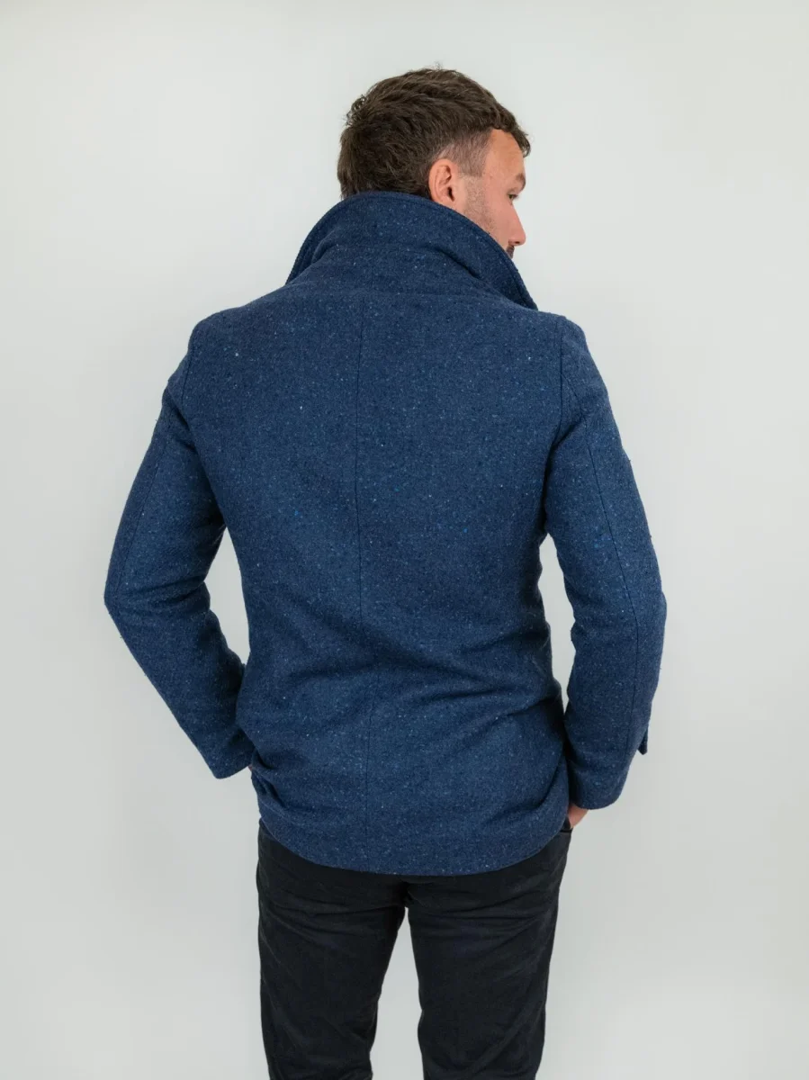 Peacoat in lana vergine blu melange - immagine 5