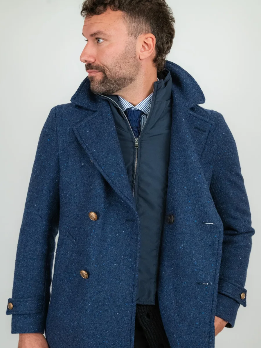 Peacoat in lana vergine blu melange - immagine 7