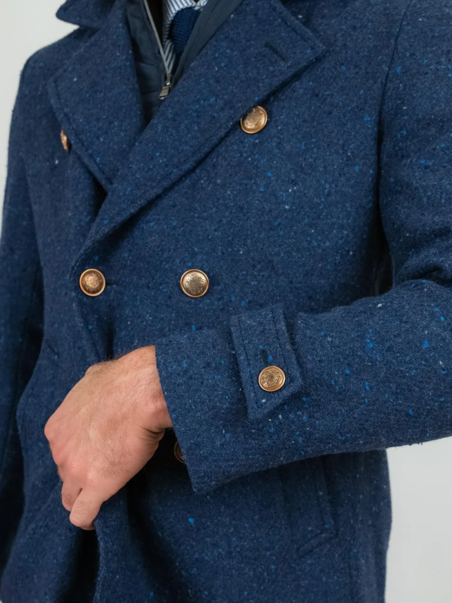 Peacoat in lana vergine blu melange - immagine 6