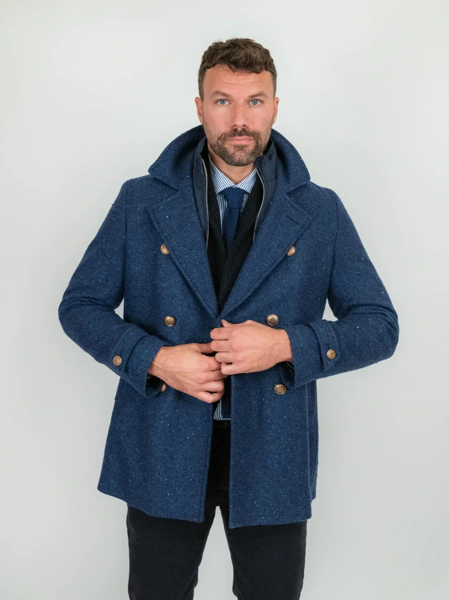 Peacoat in lana vergine blu melange - immagine 3