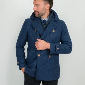 Peacoat in lana vergine blu melange