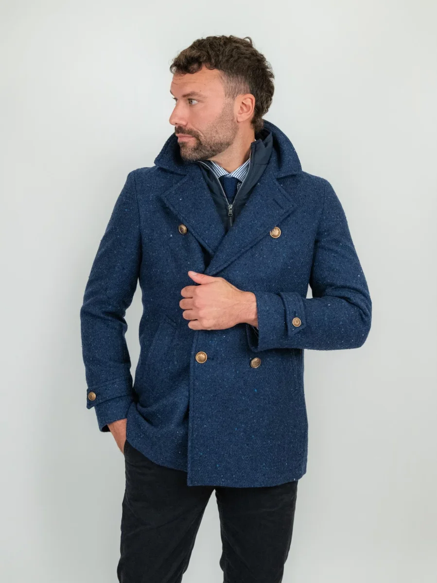 Peacoat in lana vergine blu melange