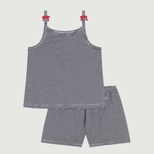 Pigiama corto in cotone a righe con spalline bambina