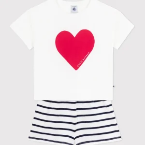 Pigiama corto in cotone con stampa a cuori bambina