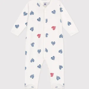 Pigiama in cotone a righe con cuori neonato