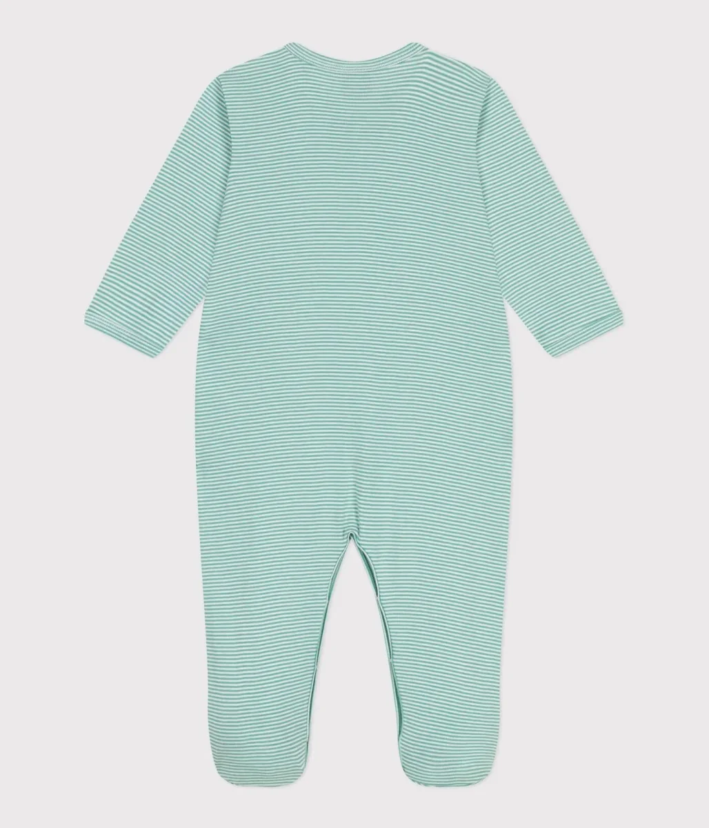 Pigiama in cotone a righe verdi bebè - immagine 3