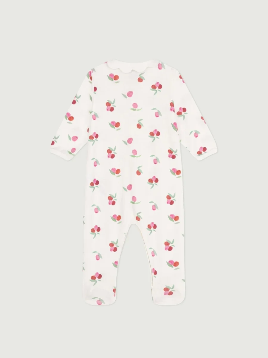 Pigiama in cotone con colletto a petalo e stampa frutti neonato - immagine 3