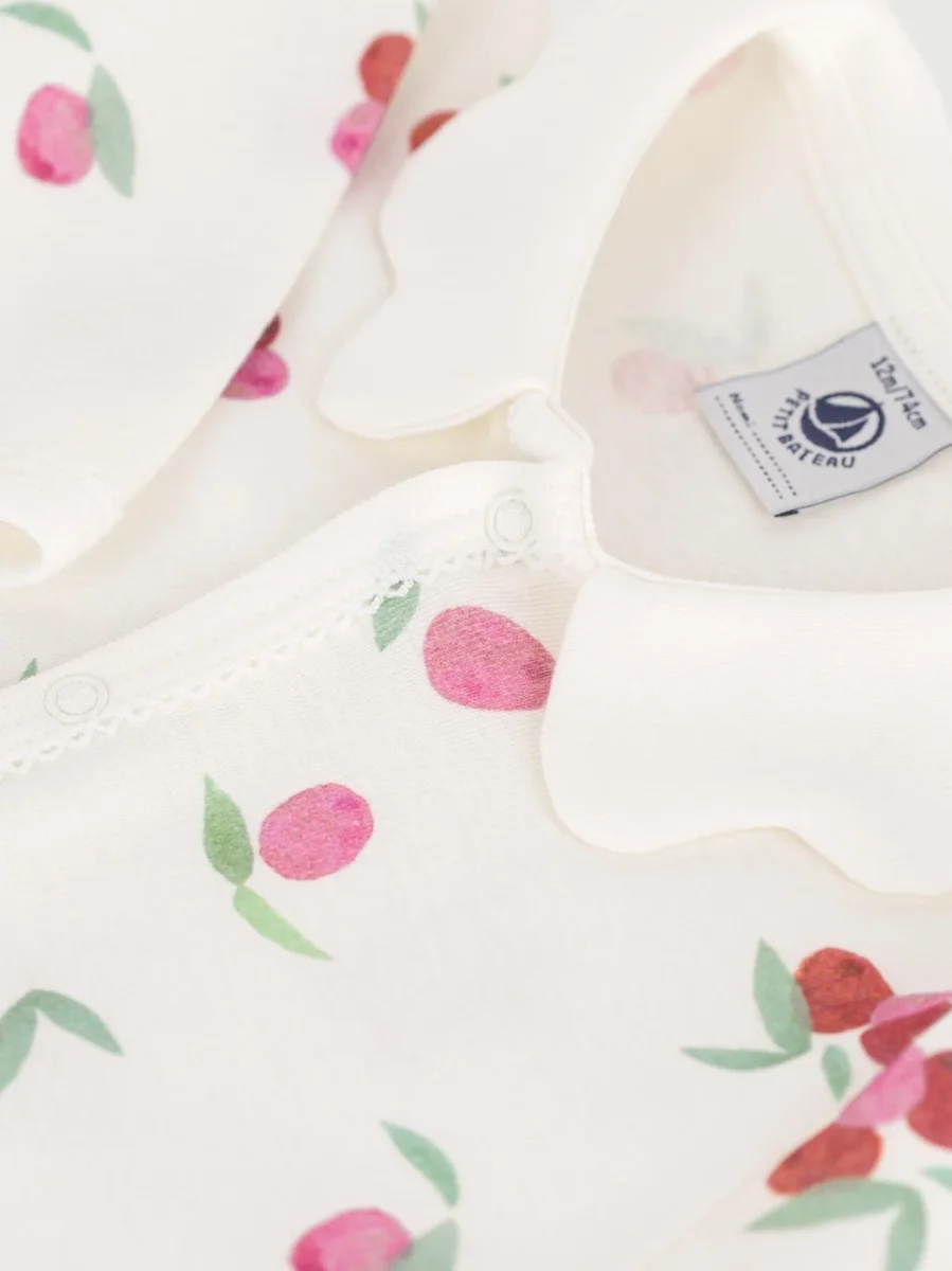 Pigiama in cotone con colletto a petalo e stampa frutti neonato - immagine 4