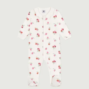 Pigiama in cotone con colletto a petalo e stampa frutti neonato