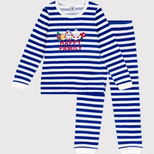 Pigiama natalizio in velluto a righe blu