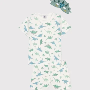Pigiama travestimento corto bambino in cotone con dinosauri stampati