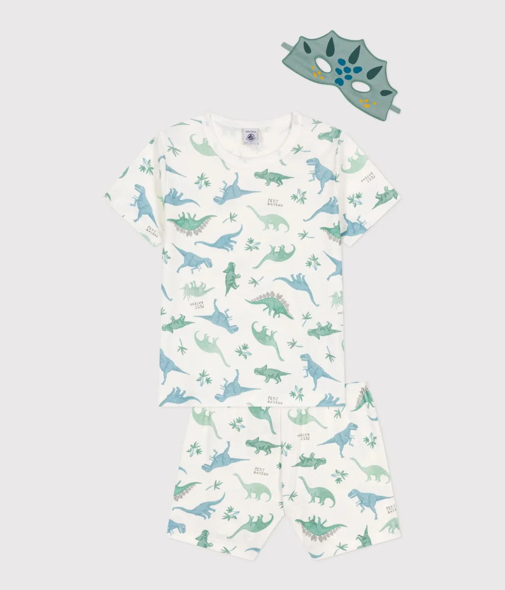 Pigiama travestimento corto bambino in cotone con dinosauri stampati