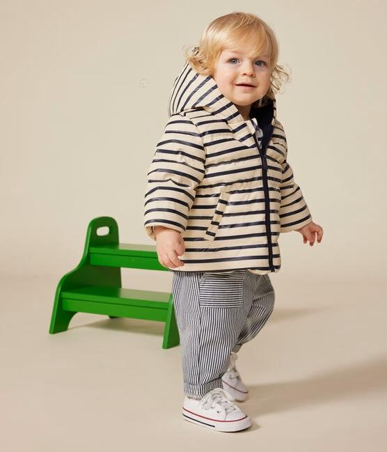 Piumino a righe biano e blu in pu - immagine 3