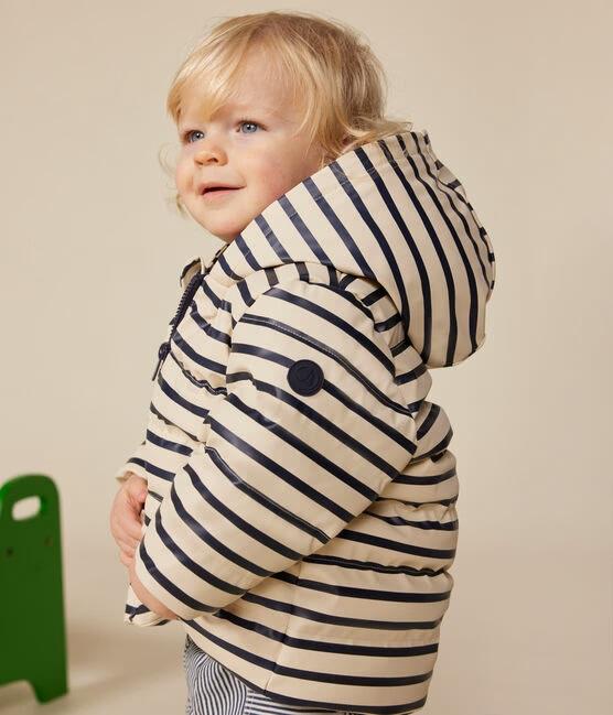 Piumino a righe biano e blu in pu - immagine 4