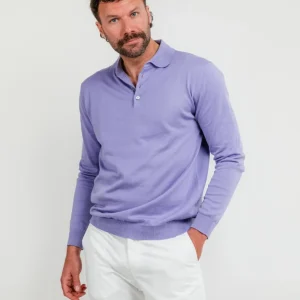 Polo a maniche lunghe in maglina di cotone glicine