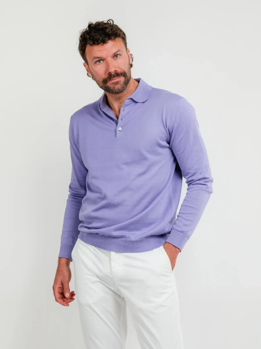 Polo a maniche lunghe in maglina di cotone glicine
