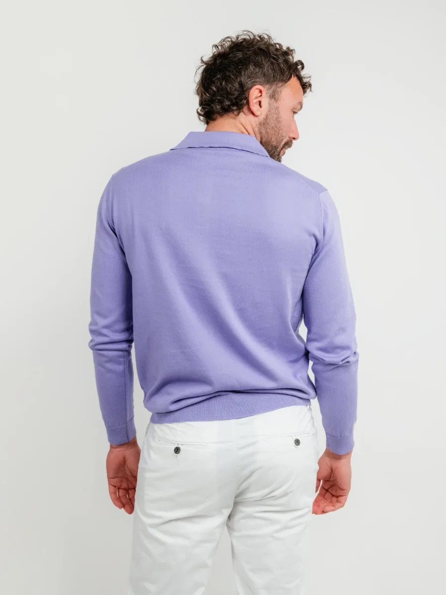 Polo a maniche lunghe in maglina di cotone glicine - immagine 4