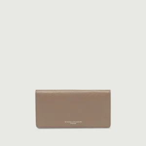 Portafoglio in pelle martellata color beige