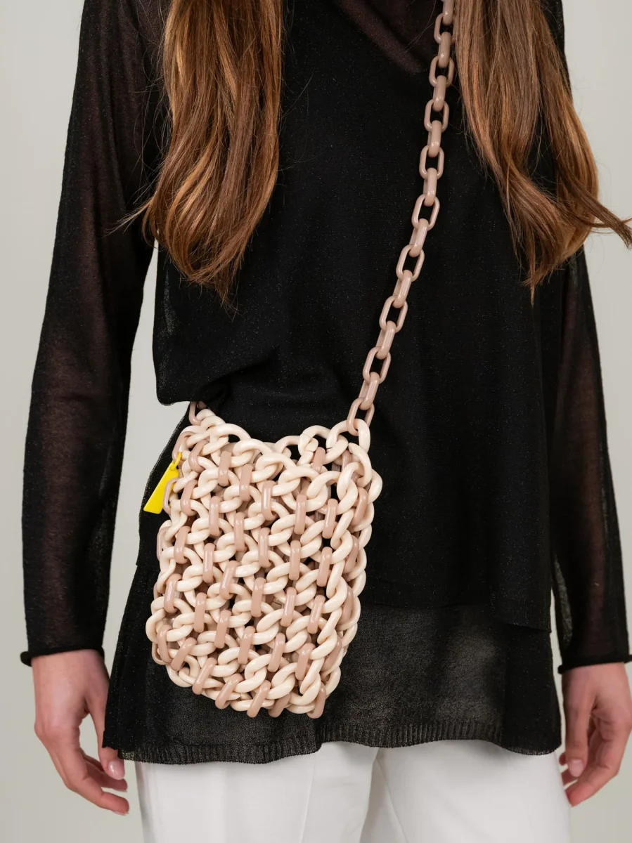 SACCHETTA IN RESINA BICOLOR BEIGE E TORTORA "SPIRIT" - immagine 6