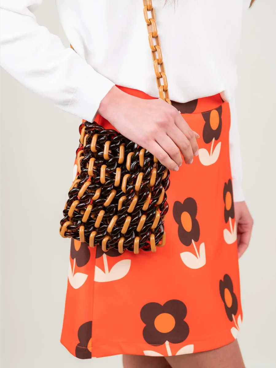 SACCHETTA IN RESINA BICOLOR MARRONE E CUOIO "SPIRIT" - immagine 6