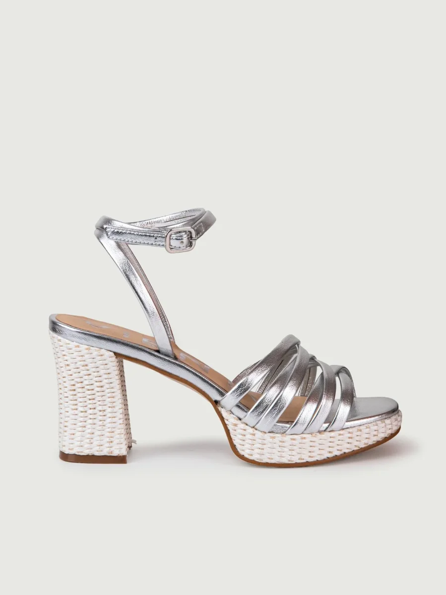 SANDALI RAFIA CON INTRECCIO FRONTALE ARGENTO