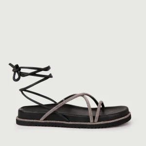 SANDALO ALLA SCHIAVA NERO CON LACCI GLITTERATI