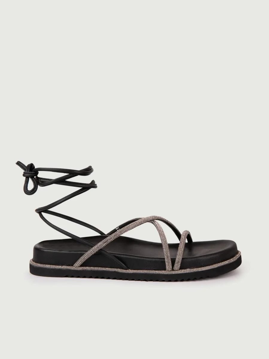 SANDALO ALLA SCHIAVA NERO CON LACCI GLITTERATI